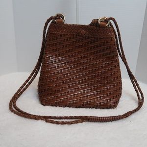 Brown Leather Woven Satchel Bag